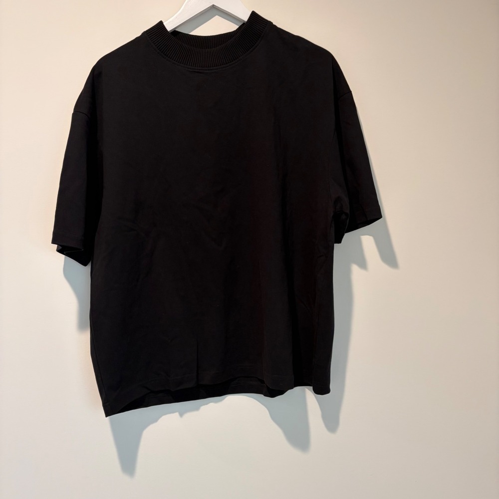 Zanerobe Mens Cropped Lounge Tee Black Mock Neck Cotton Shirt ZR-03-324IP Medium